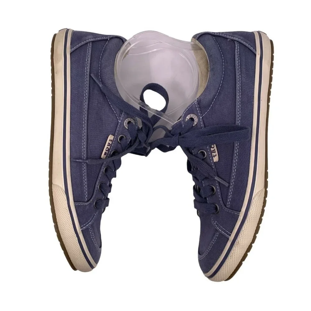 TAOS Washed Chambray Blue Canvas Low Top Sneakers Size 7